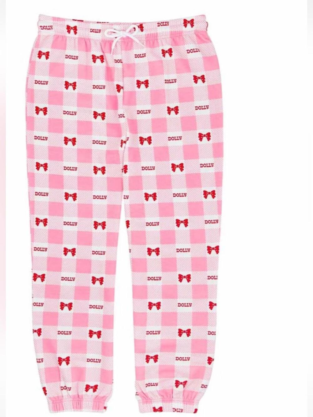NWT Dolly Parton Gingham Bow Joggers. Large.